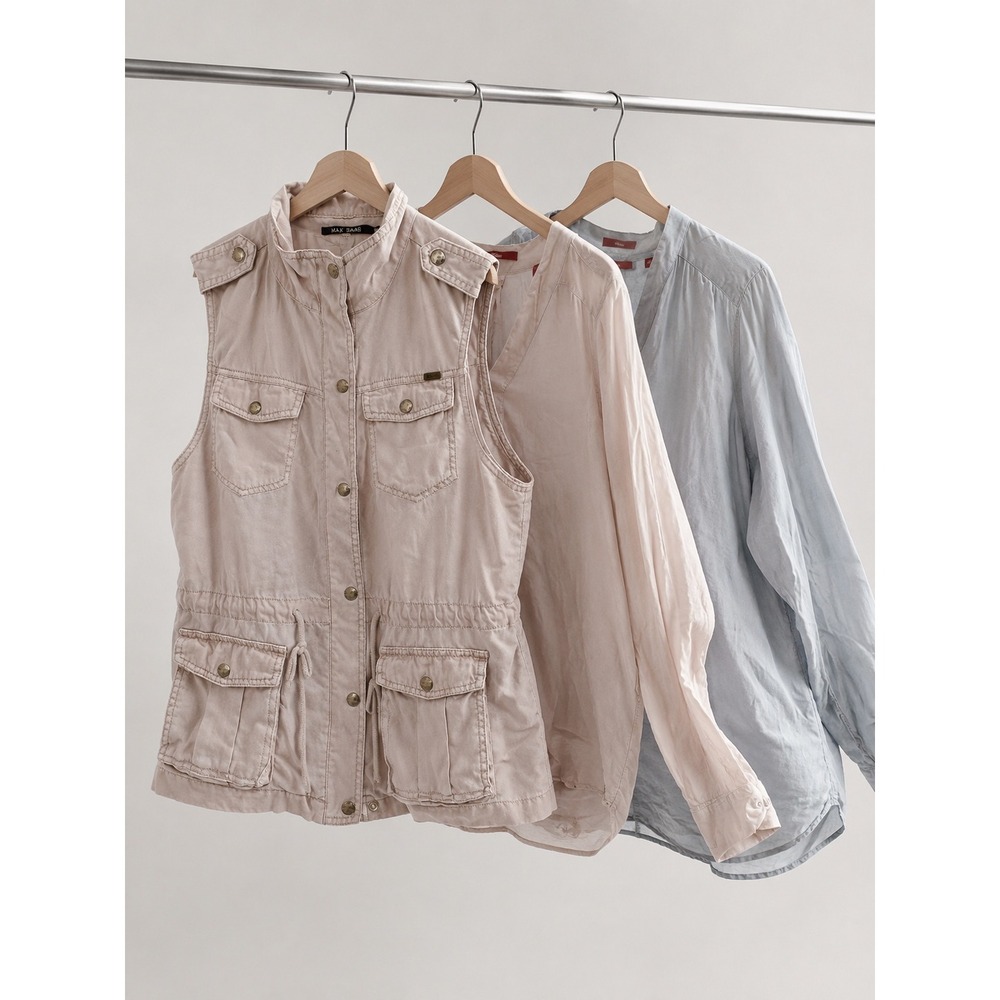 Max Jeans Tencel Utility Vest M & s.Oliver Blouses 38 Bundle Khaki Pink Blue